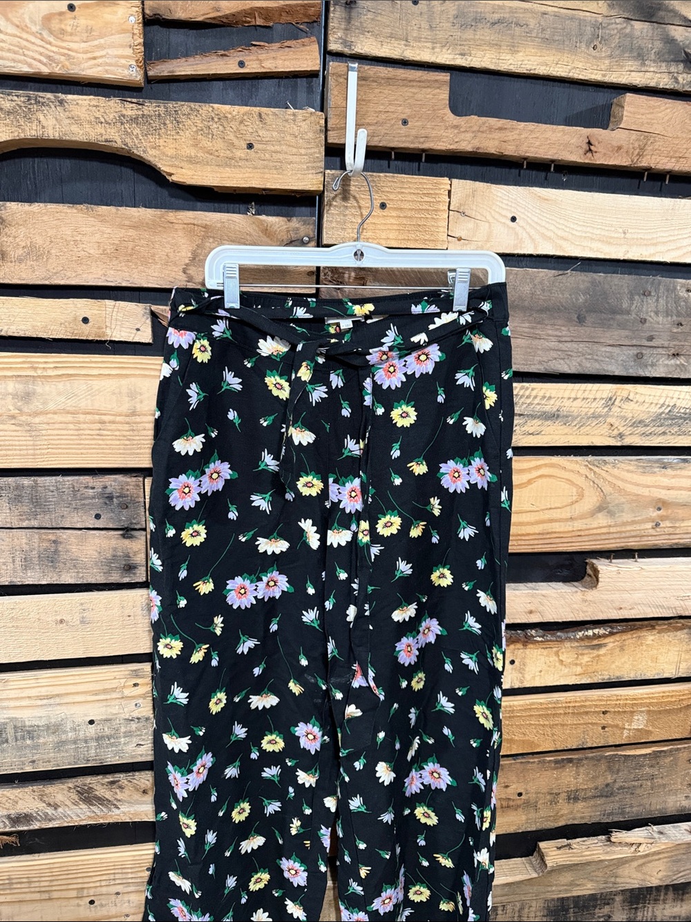 LOFT Linen Tie Waist Fluid Wide Leg Crop Pants in Garden Size Medium - Picture 5 of 10